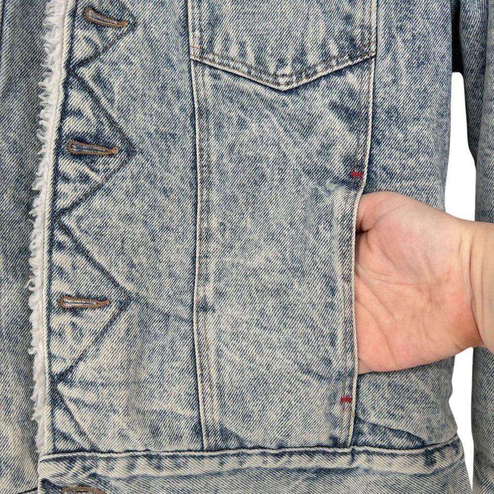 Vintage 80s Wrangler Trucker Jean Jacket Acid Snow Wash Sherpa Western Outlaw M - Picture 3 of 16